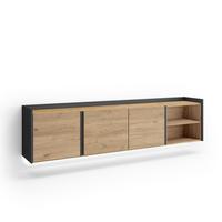 LOWBOARD, Eiche und Schwarz, 207/35/50cm, Hängend - Eichefarben, Holzwerkstoff (207/50/35cm) - Skraut Home