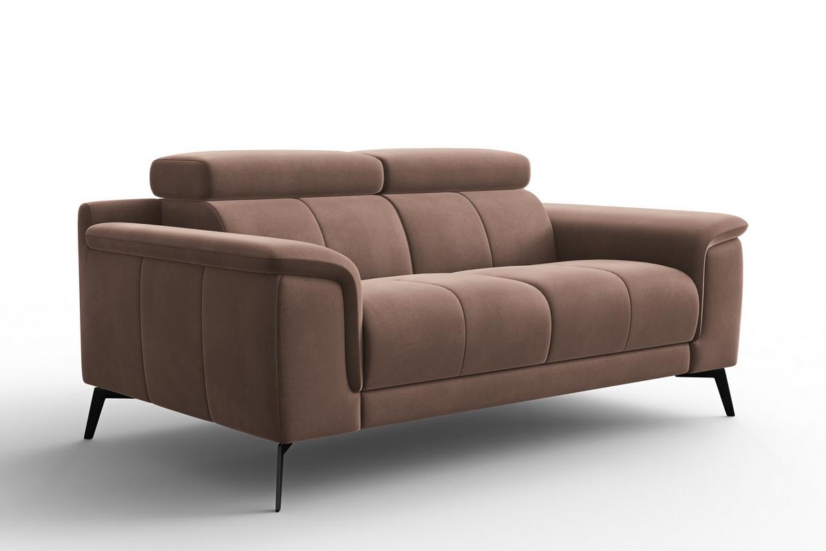 SOFA FIERO 2-Sitzer, Brauner Veloursstoff - Schwarz/Braun, Holz/Textil (170/82/103cm) - Courtois Laville