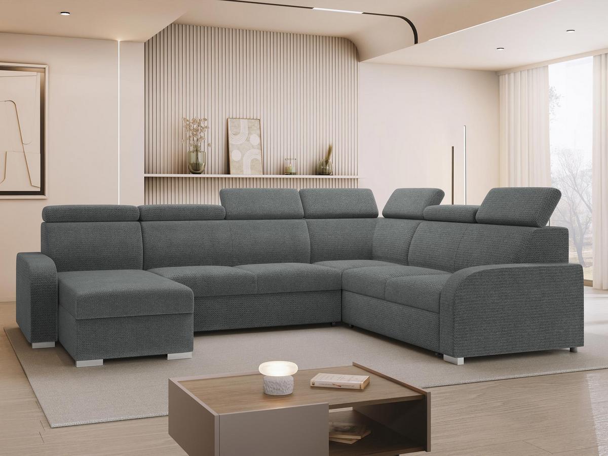 WOHNLANDSCHAFT Oslo 2rR2pLC - Dunkelgrau/Silberfarben, Holz/Kunststoff (315/85/250cm) - MIRJAN24