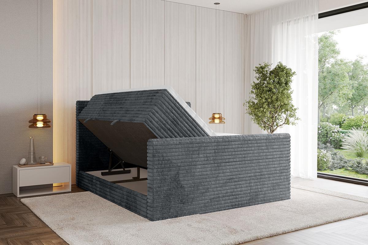 BOXSPRINGBETT mit Matratze H3|H4 und Lattenrost - TOLO-Z KING-v1 120x200 Cord - Dunkelgrau - Dunkelgrau, Holzwerkstoff (120/200cm)