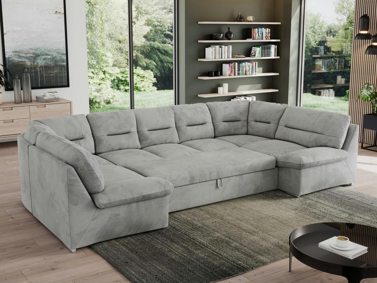 WOHNLANDSCHAFT MORBIDO U Hellgrau Velvet - Silberfarben/Hellgrau, Textil/Metall (340/93/206cm) - MKS