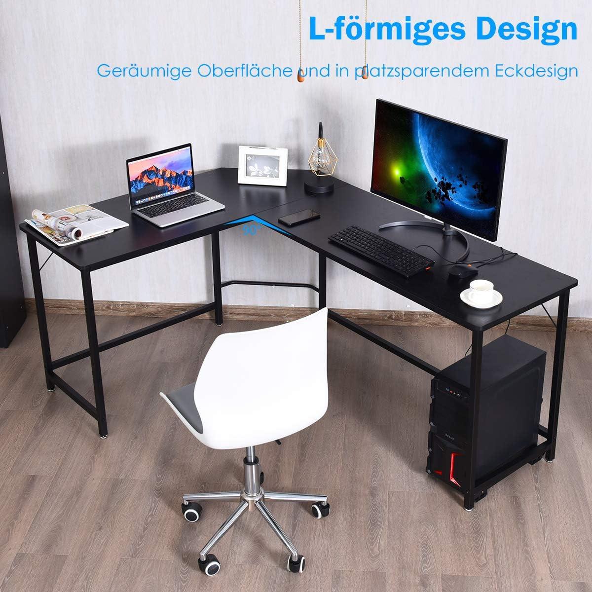 COMPUTERTISCH Schwarz - Schwarz, Holzwerkstoff (125.5/167.5/73.5cm) - COSTWAY
