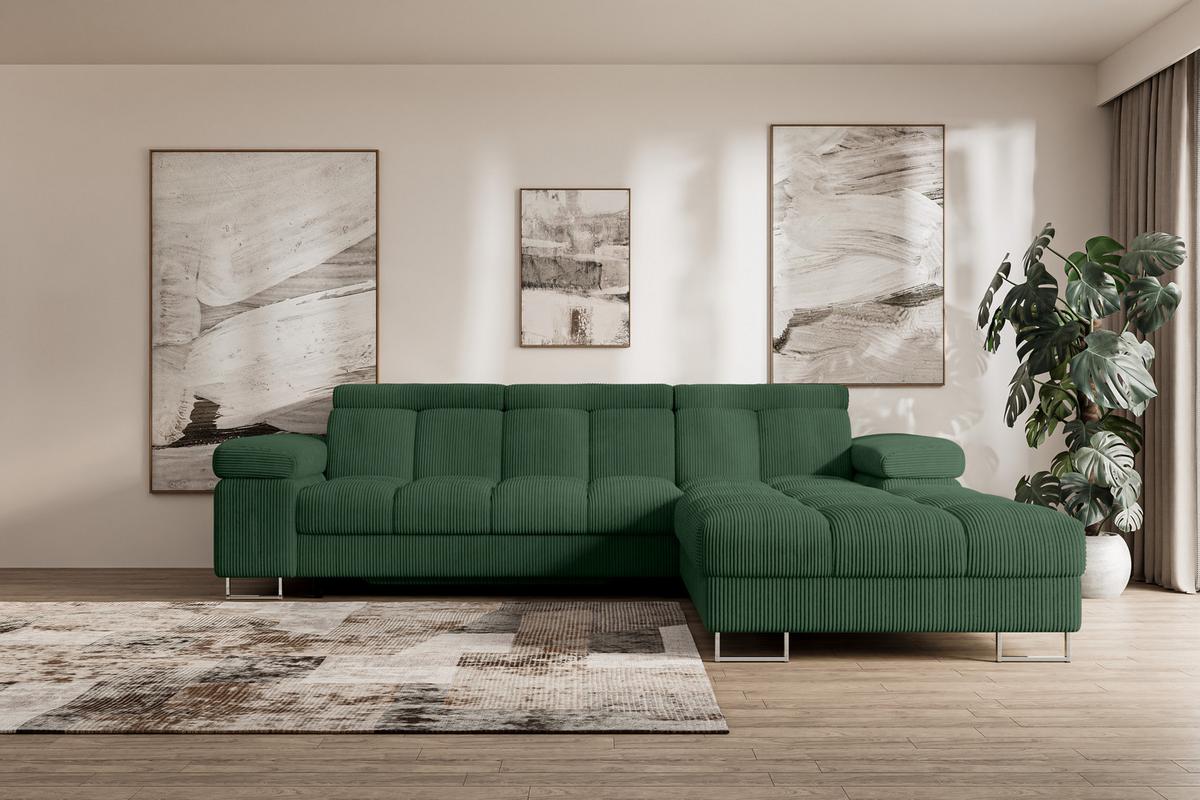 ECKSOFA mit Schlaffunktion Ottomane Rechts COMA L 271x203x79 Grün Cord - Waldgrün, Holzwerkstoff/Textil (203/271cm) - ALTDECOR
