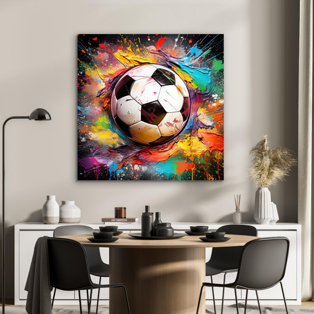 METALLBILD Fußball - Farbe - Farben - Schwarz - Weiß 90x90 cm - Weiß, Metall (90/90cm) - MuchoWow