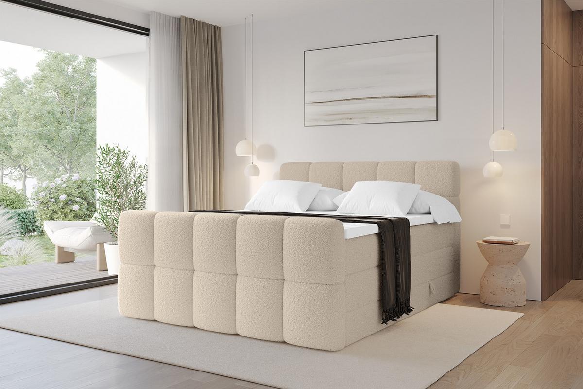BOXBETT mit Matratze H3/H4 - FAMA-Z KING - 120x200 cm Dunkelbeige Quelle - Creme, Holzwerkstoff (120/200cm) - ALTDECOR