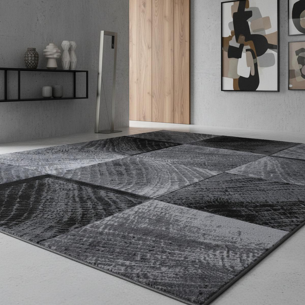 TEPPICH Kurzflor INN in Schwarz, kariert, 160 x 230 cm - Schwarz, Textil (230/160cm) - KADIMA DESIGN