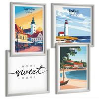 BILDER SET 4er Set - 50x50 cm & 40x60 cm Silberner Rahmen - Polnische Städte Ustka Tarnów Sopot - Silberfarben, Kunststoff (50/50cm) - TULUP