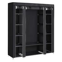 STOFFKLEIDERSCHRANK mit 12 Ebenen und Kleiderstange - L150 cm - Schwarz, Metall (45/175/80cm) - Calicosy