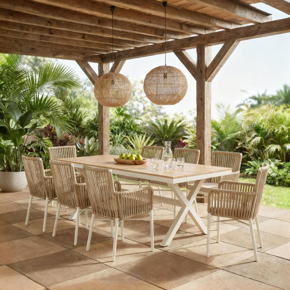 GARTENMÖBEL SET AFUERA 9er Set natur, weiß - Naturfarben, Kunststoff - IDIMEX