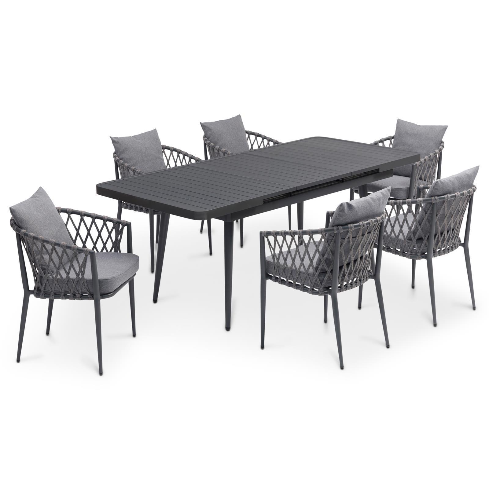 GARTENMÖBEL SET SUNNY 7er Set grau, schwarz - Grau, Metall - IDIMEX