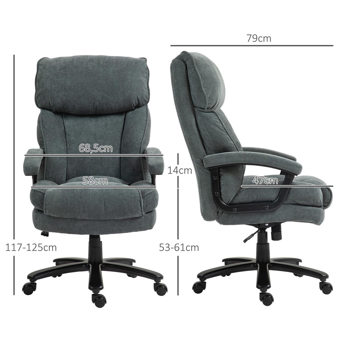 BÜROSTUHL, Ergonomisch Schreibtischstuhl mit Wippfunktion, Leinenoptik, Grau - Grau, Textil (79/125/68.5cm) - HOMCOM
