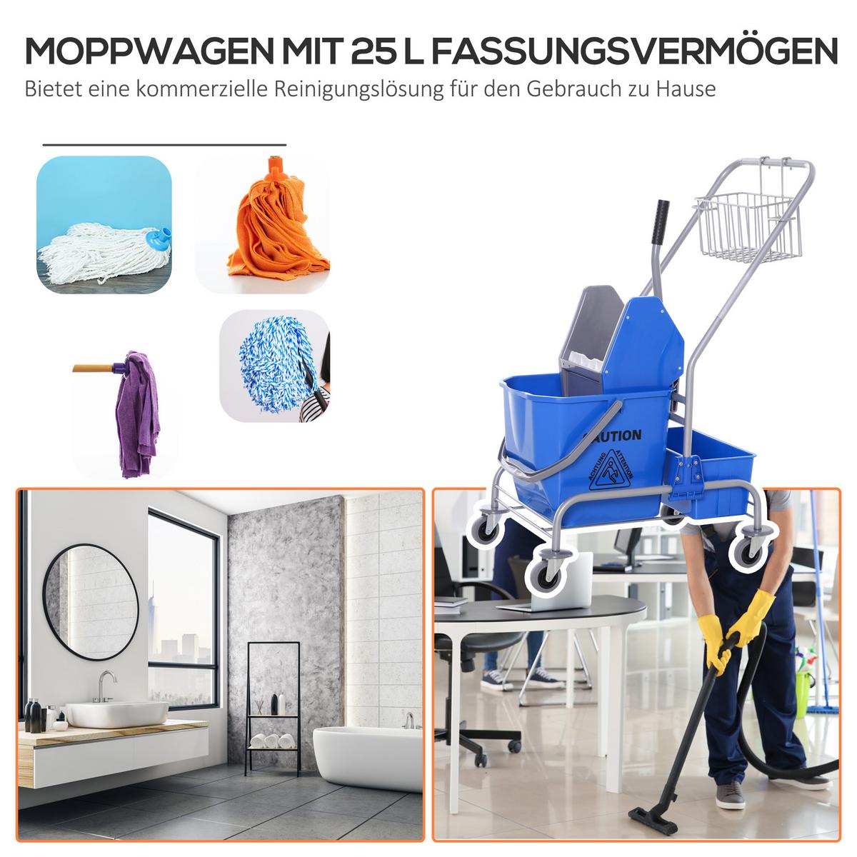 PUTZWAGEN Kunststoff Metall Blau - Blau, Kunststoff/Metall (49.5/95/72cm) - HOMCOM