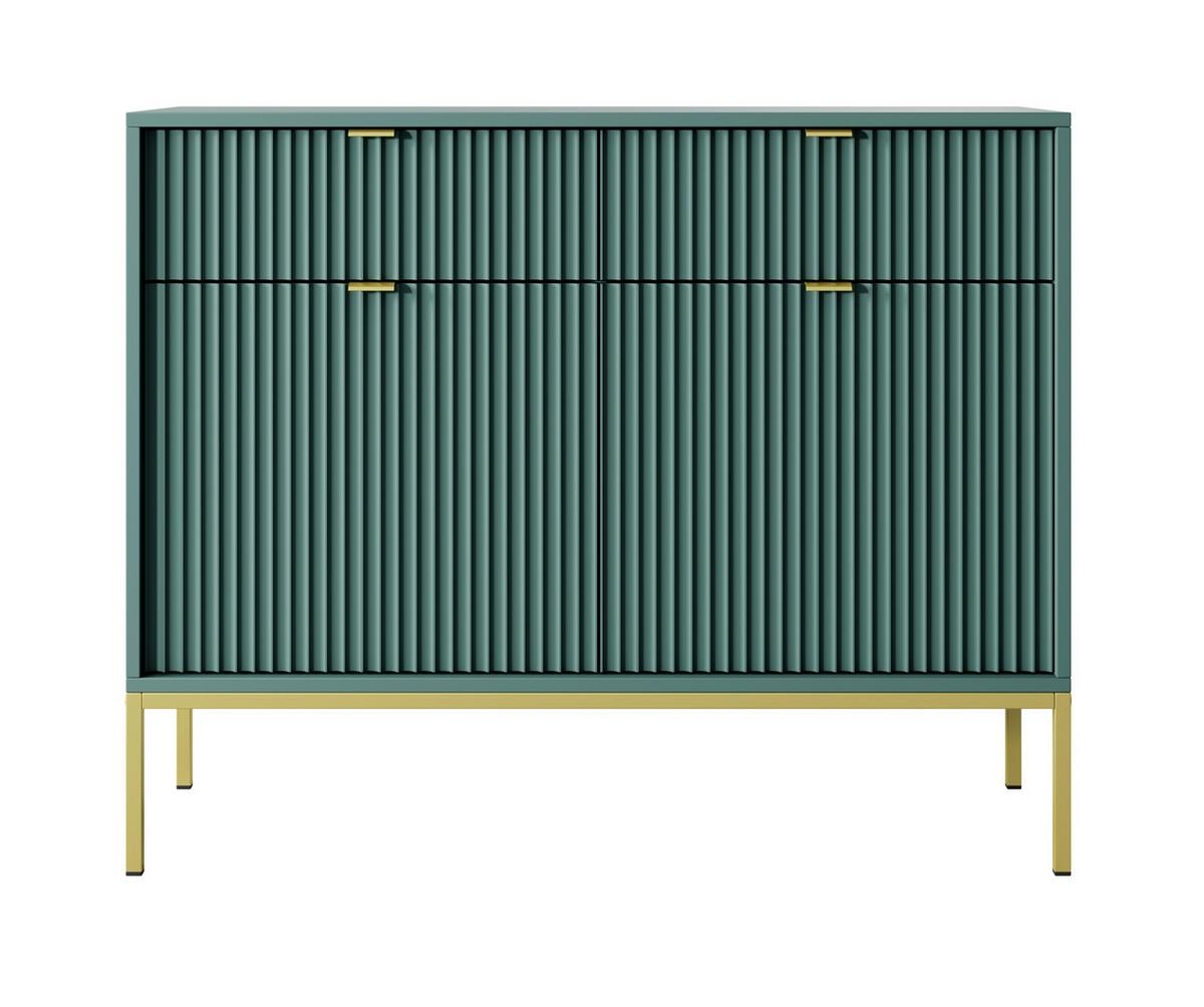 SIDEBOARD Eternas 2T 2S Grün 104/83/39 cm – goldene Füße, mit geriffelten Fronten - Goldfarben/Grün, Holzwerkstoff (104/83/39cm) - AX Living