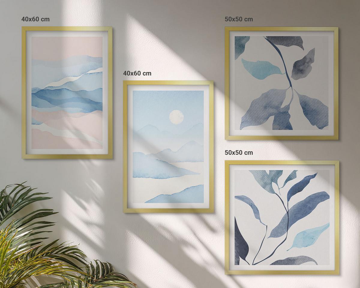 BILDER SET 4er Set - 50x50 cm & 40x60 cm Goldrahmen - Berglandschaften, Aquarellpflanzen - Goldfarben, Kunststoff (50/50cm) - TULUP