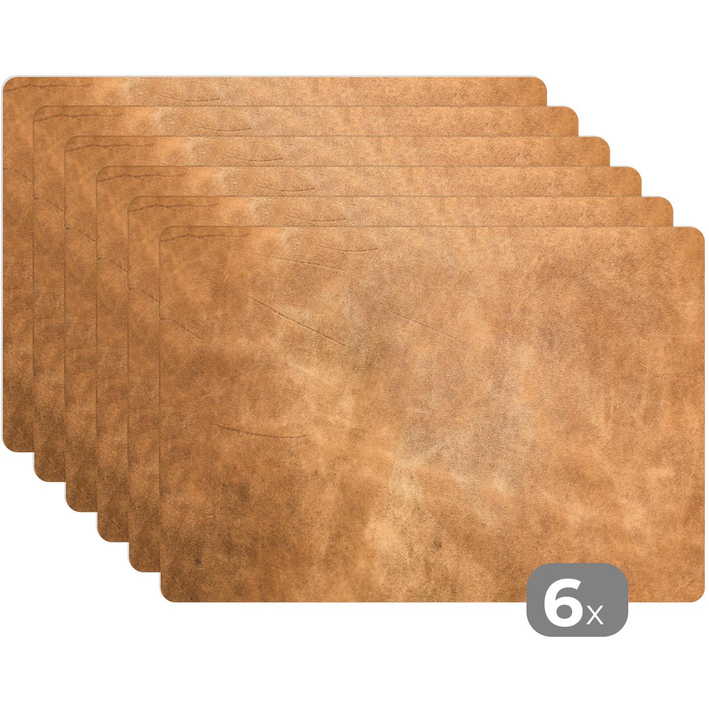 PLATZSETS 6er-Set Leder - Strukturiert - Lederoptik - Braun Tisch Untersetzer-Set 45x30 cm - Cognac, Kunststoff (0.3/45/30cm) - MuchoWow