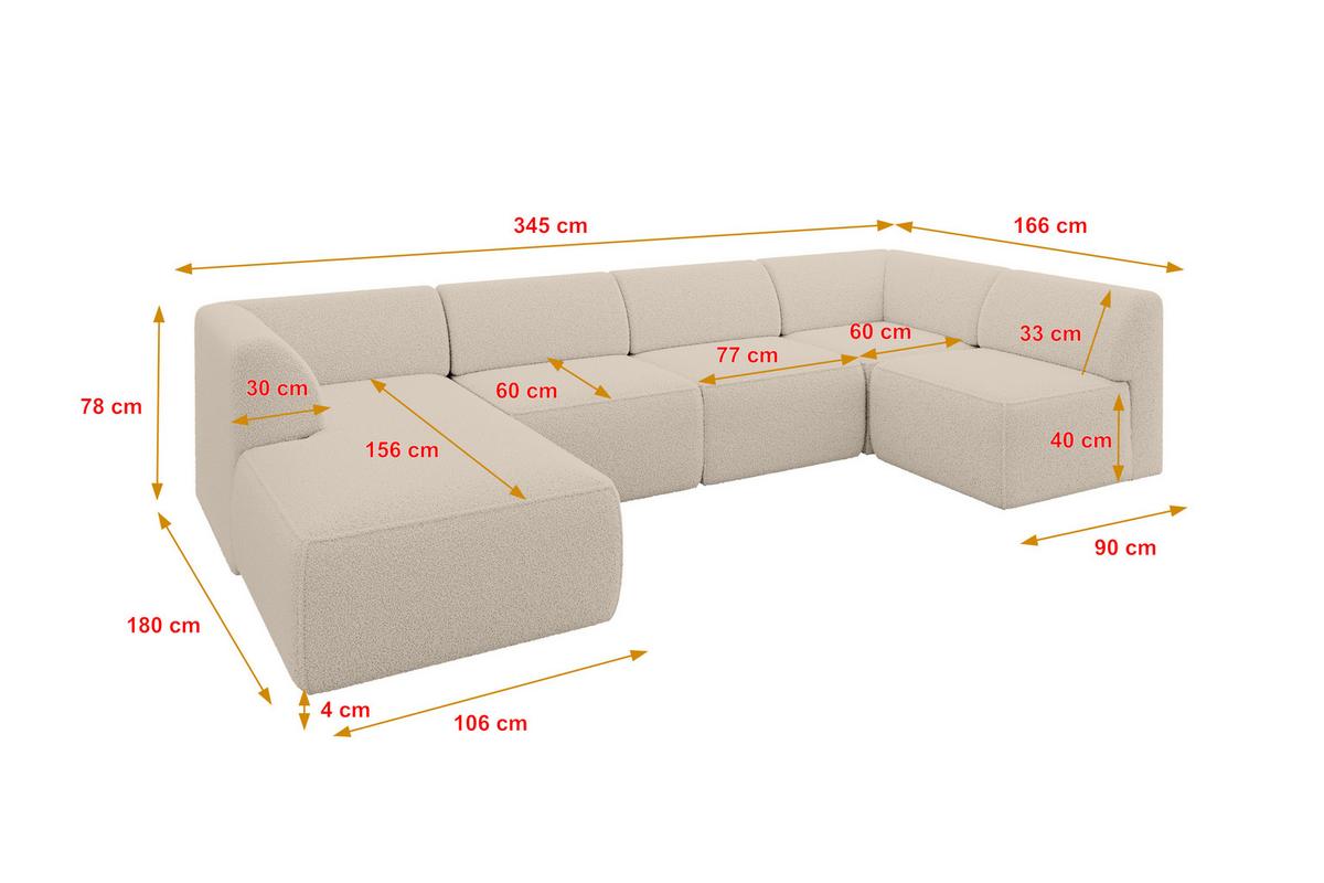 WOHNLANDSCHAFT Ottomane Links MOVO-L 345x180x78 cm Dunkelbegie Bouclé - Cappuccino, Holzwerkstoff/Kunststoff (345/78/180cm) - ALTDECOR