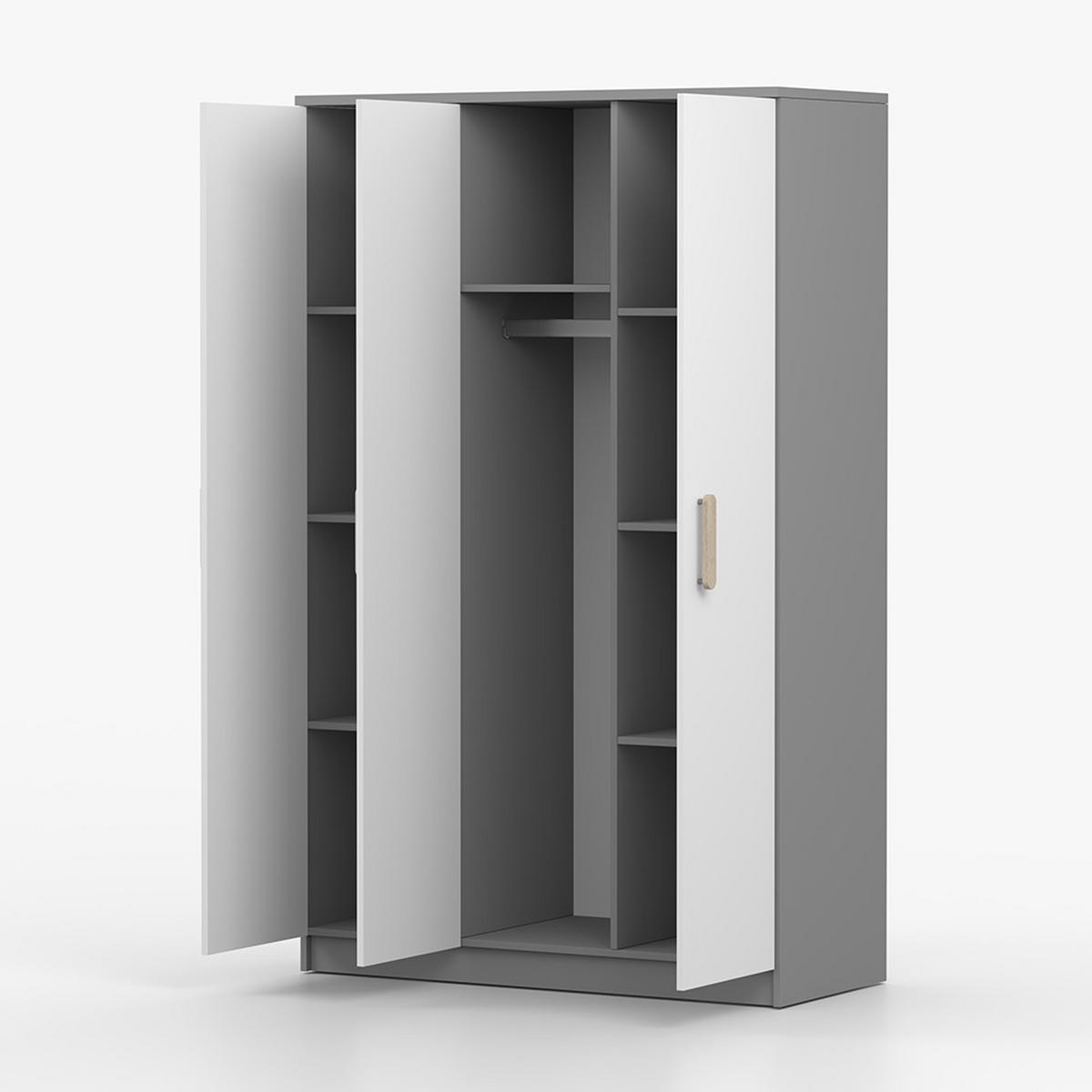 KLEIDERSCHRANK Jonas II 2D 19, 120/192/50, 3-türig, grau - Grau/Sonoma Eiche, Holzwerkstoff (120/194/50cm) - imoebel24