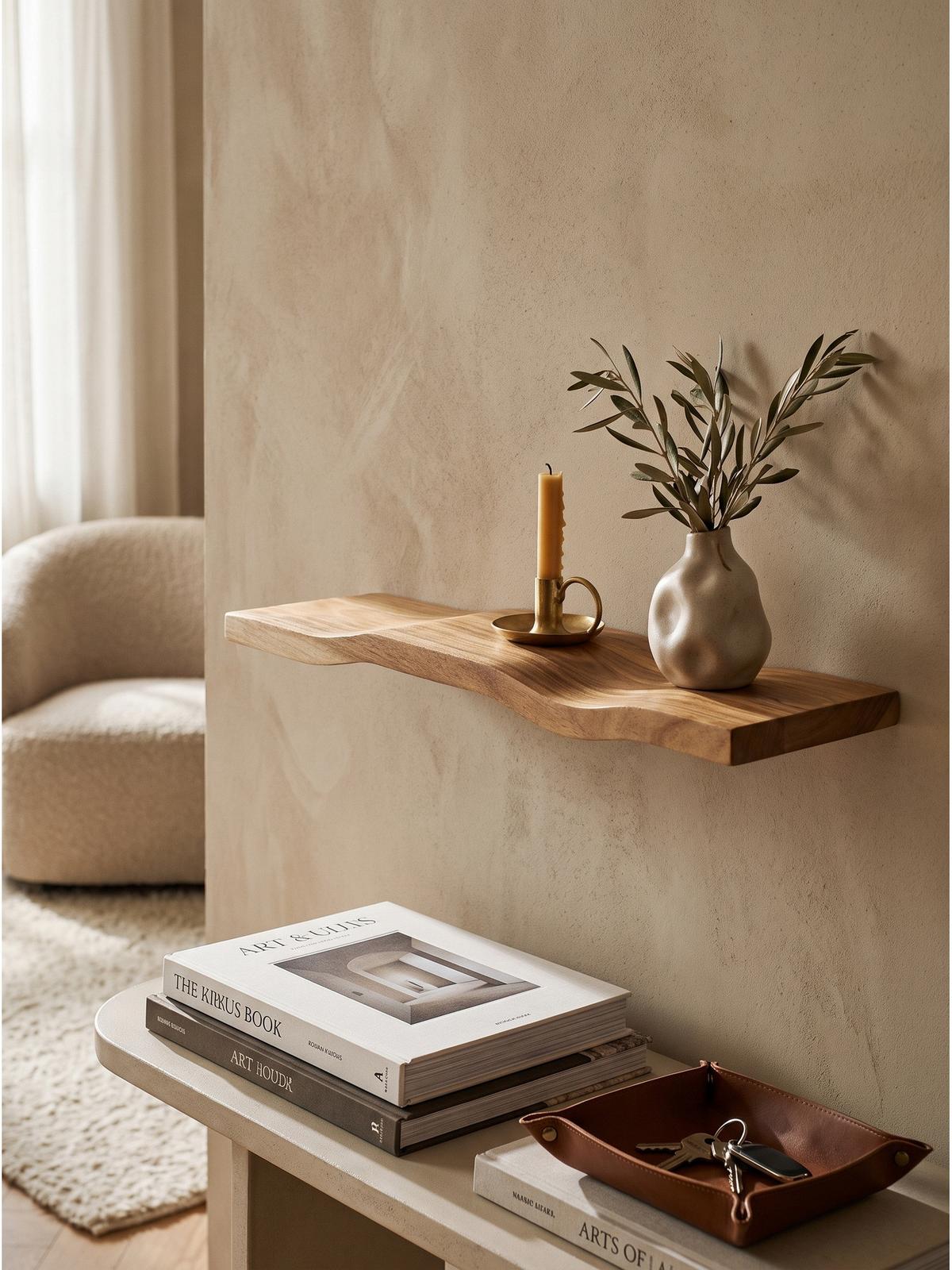 WANDREGAL LEVANTO, Akazie Massivholz, handgefertigt, 40 x 20 x 2,5 cm - Akaziefarben, Holz (40/2.5/20cm) - KADIMA DESIGN