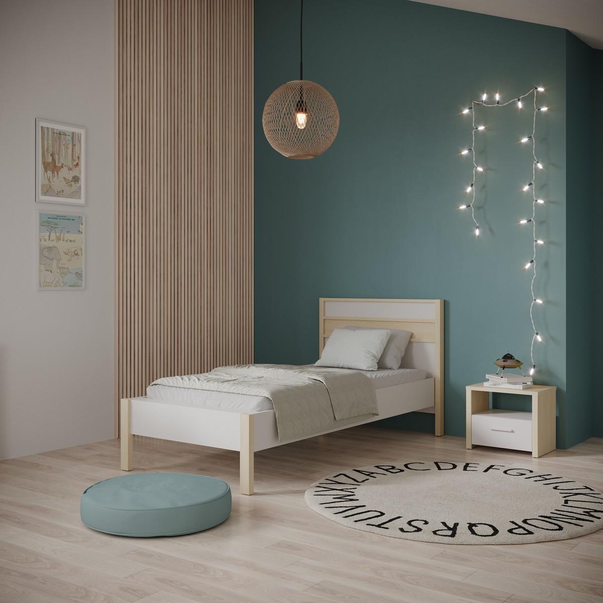 BETT in Weiß und Eiche Dekor 102,9/207,3/95 cm - Weiß, Holzwerkstoff (190/90cm) - Calicosy