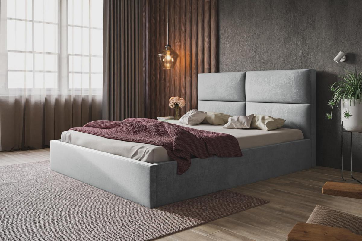 BETT 120x200 - Polsterbett mit Bettkasten und Metallrahmen - Modern Betten - Weicher Jasminstoff - Kollektion Lizbona, Grau - Grau, Holz/Textil (120/200cm) - Alpi-Möbel