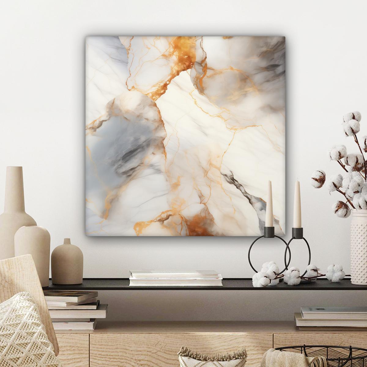 LEINWANDBILD Marmor - Grau - Gold Wandbild Wohnzimmer 50x50 cm - Weiß, Textil (50/50cm) - MuchoWow