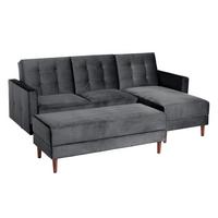 FUNKTIONSSOFA mit Hocker Katunia Samtvelours graphit - Graphitfarben, Kunststoff (222/92/144cm) - 58aufmkessel