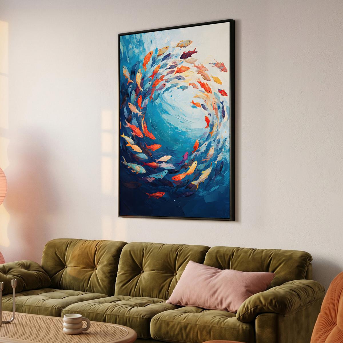 LEINWAND Bilder mit Rahmen - Meer - Fische - Bunt - Dynamisch - 100x150 - Hellblau, Textil (100/150cm) - MuchoWow