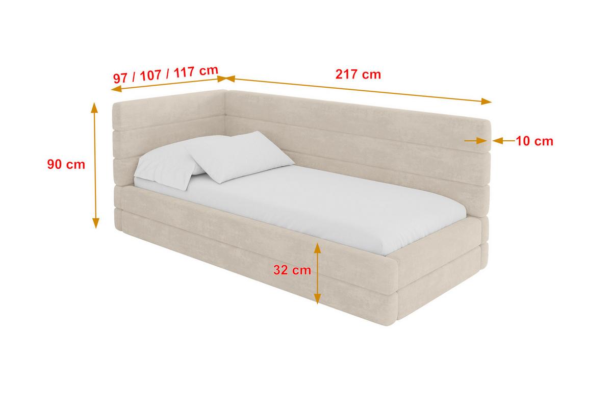EINZELLBETT Jugendbett mit Bettkasten und Matratze H3/H4, Rechts - BEMY 80x200 Beige - Naturfarben, Holzwerkstoff/Textil (80/200cm) - ALTDECOR