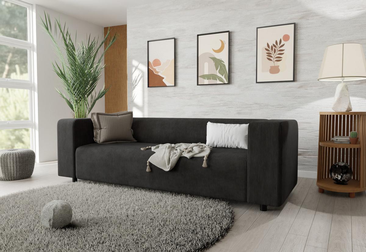 SITZGARNITUR 3+1 Tove Schwarz Cord - Schwarz, Holz/Kunststoff (175/65/80cm) - S-Style Möbel