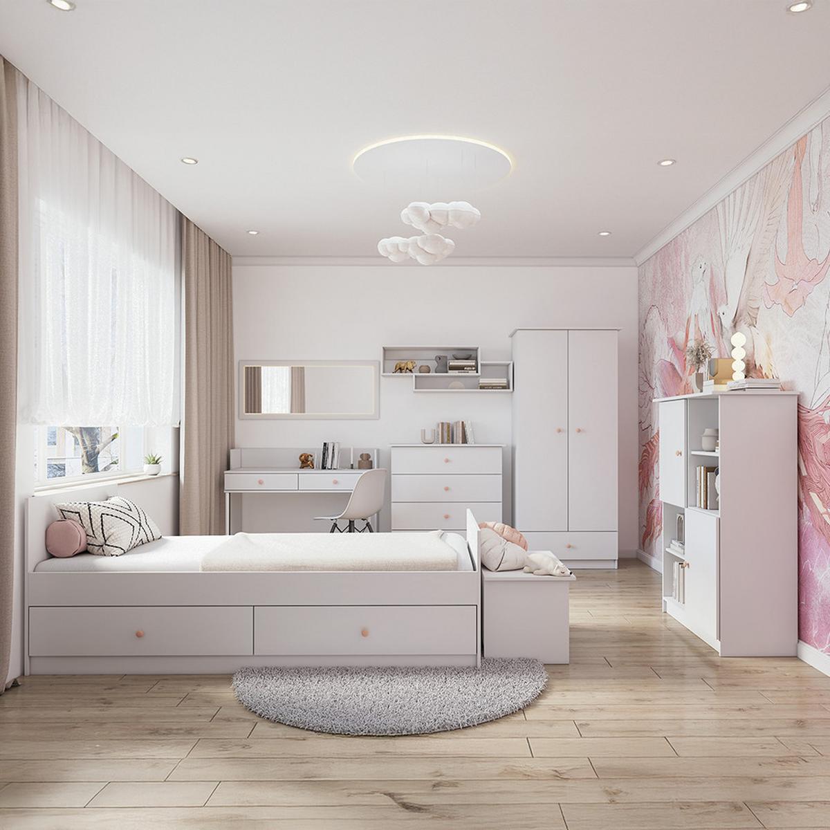 DREHTÜRENSCHRANK 85,5/193/53 cm 2-türig Olaf I Weiß + rosa Griffe - Weiß/Rosa, Holzwerkstoff/Metall (85.5/193/53cm) - imoebel24