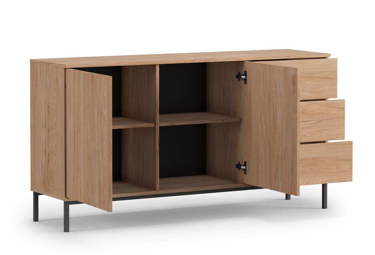 SIDEBOARD Queba 2T 3S Hellbraun 150/80/41 cm – mit Schubladen und viel Stauraum - Hellbraun/Schwarz, Holzwerkstoff (150/80/41cm) - AX Living