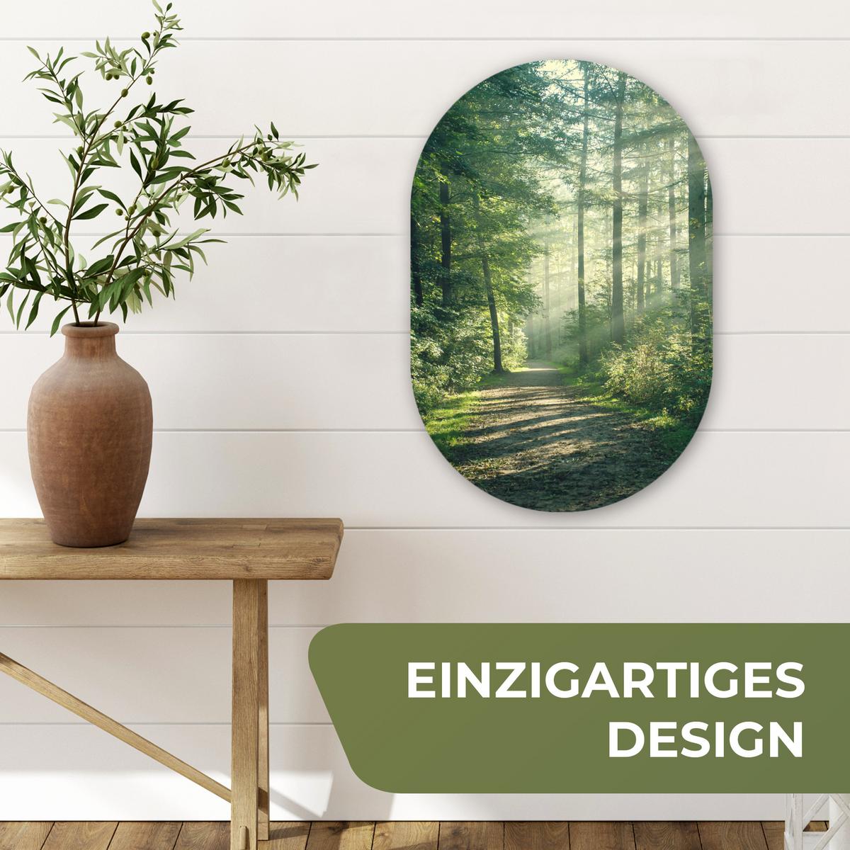 WANDBILD Wald - Weg - Sonne - Bäume - Grün - Natur Deko Wohnzimmer 40x60 cm - Waldgrün, Kunststoff (40/60cm) - MuchoWow