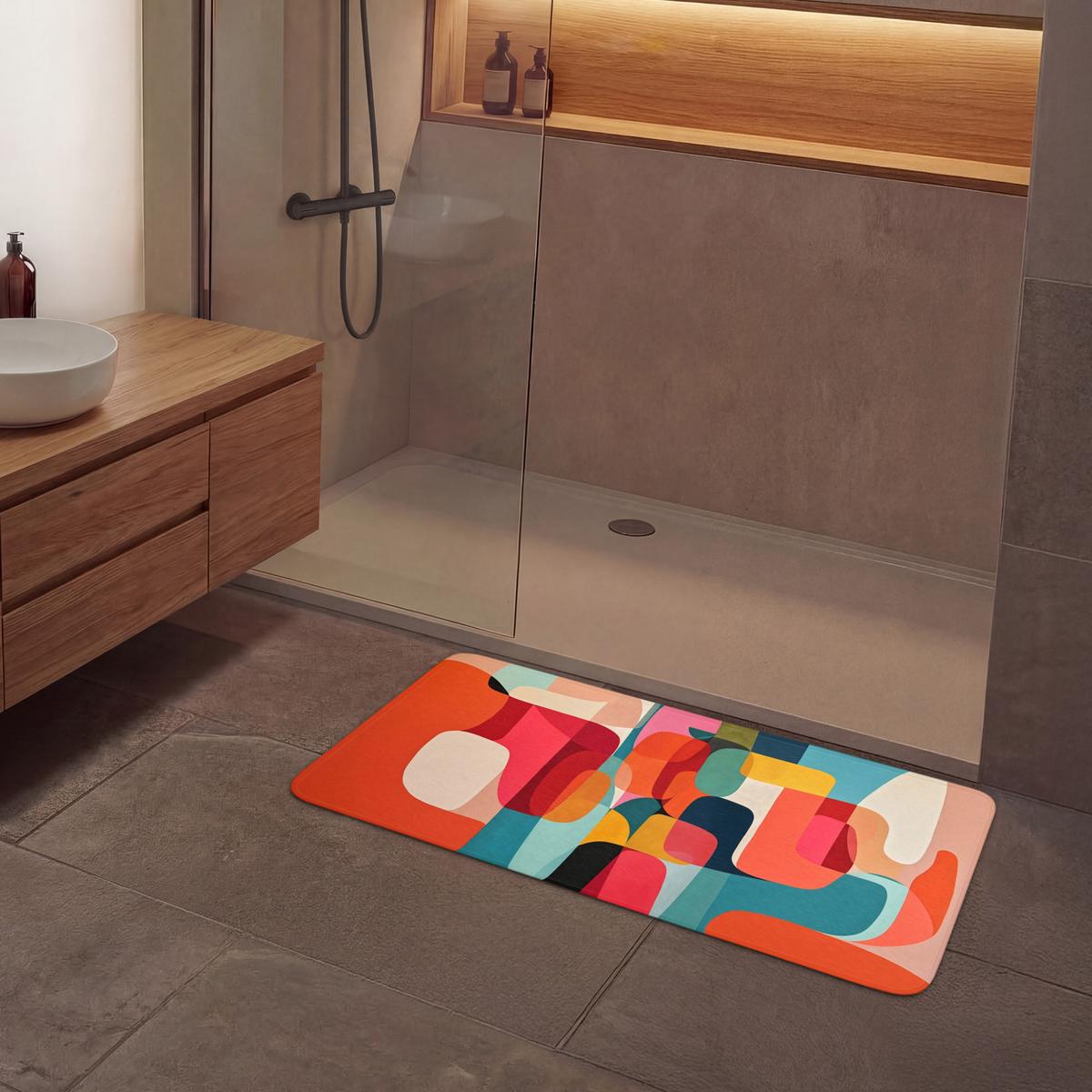 BADEMATTE Formen - Bunt - Abstrakt - Flugzeuge 120x60 cm - Multicolor, Textil (120/60cm) - OnlyWow