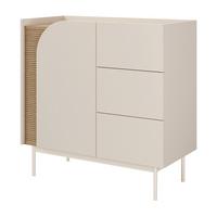 KOMMODE Camel mit 1 Tür und 3 Schubladen, geriffeltem Detail, 90 cm, Frühlingseiche + Macadamia - Eichefarben/Beige, Holzwerkstoff/Metall (92/90/42cm) - Beautysofa