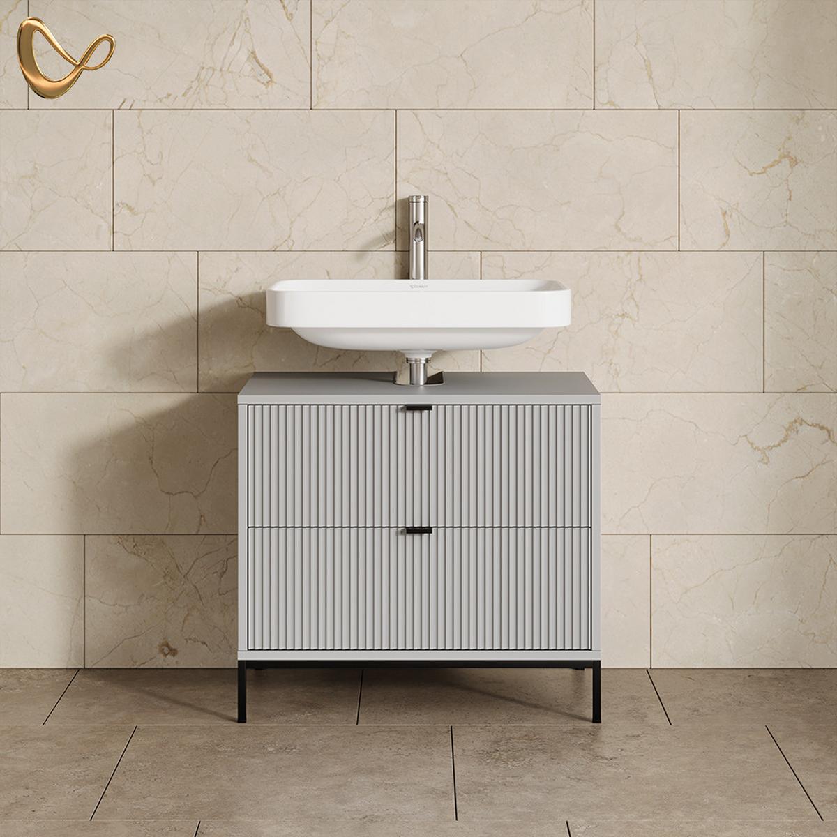 WASCHBECKENUNTERSCHRANK Aterno Grau 70 x 63 cm mit 2 ausziehbaren Schubladen - Grau, Holzwerkstoff (70/63/45.1cm) - Livinity®