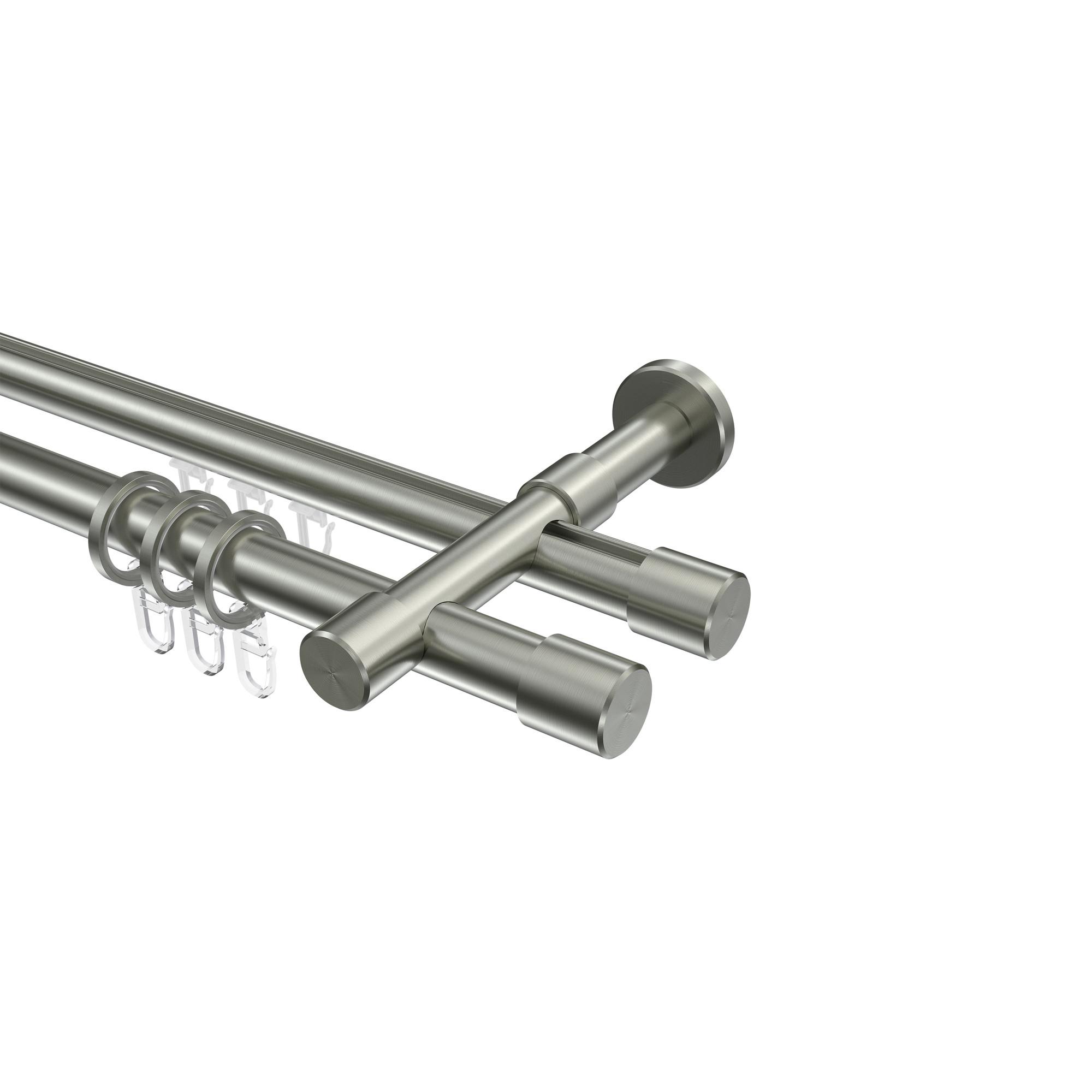 GARDINENSTANGE RUNDROHR-INNENLAUF Prestige Santo 280 cm (geteilt in 2 x 140 cm), 2-läufig, 20 mm Ø Edelstahl-Optik - Edelstahlfarben, Metall (280cm) - INTERDECO