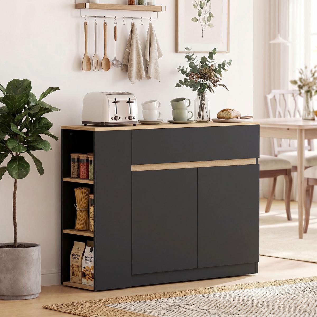 SIDEBOARD Küchenschrank mit Schublade, verstellbare Ablage, Aufbewahrungsschrank - Schwarz, Holzwerkstoff/Metall (29.5/82/110cm) - HOMCOM