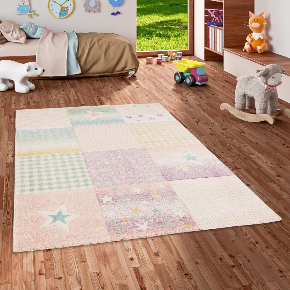 KINDER TEPPICH MAUI KIDS KARO STARS - Rosa, Textil (80/150cm) - Pergamon