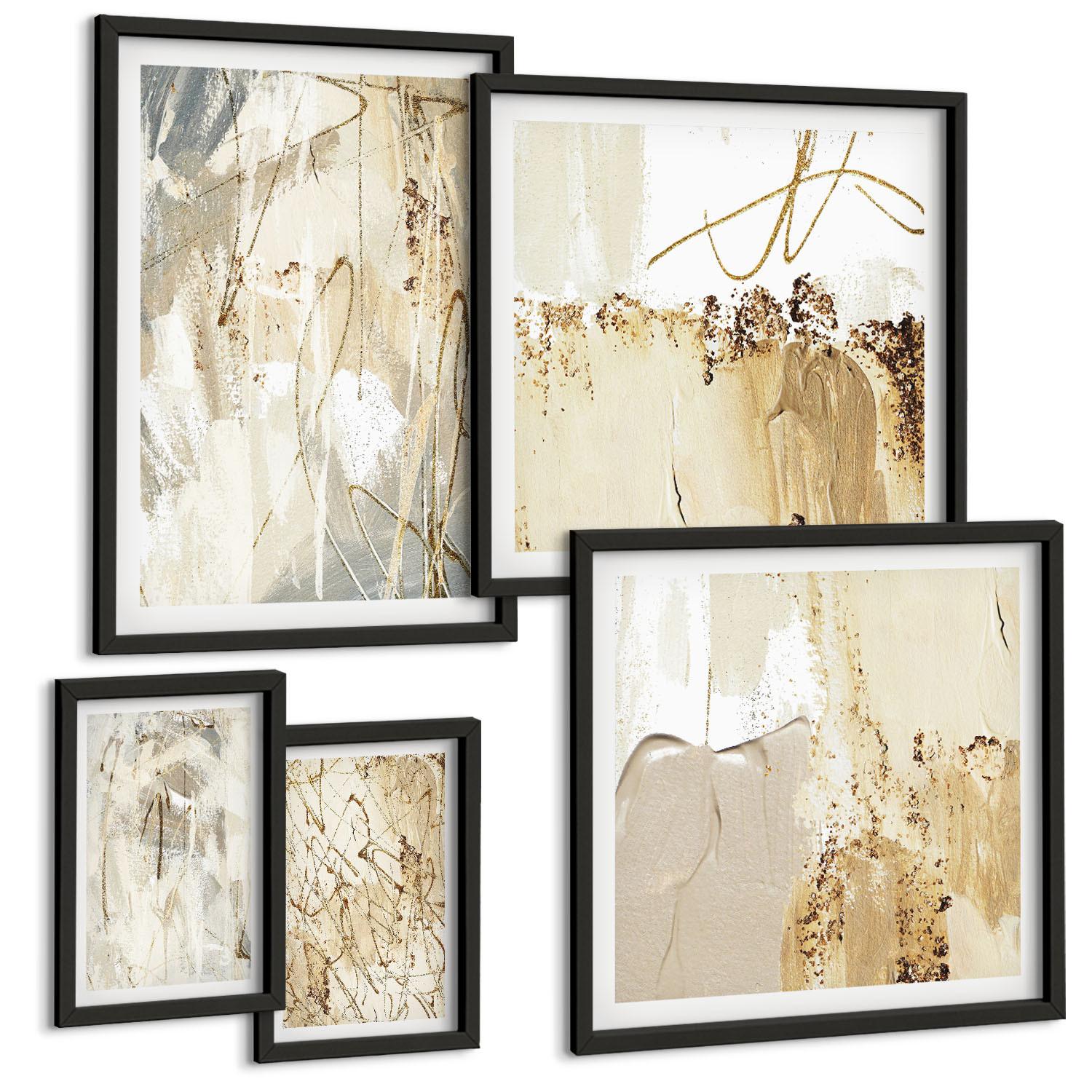 BILDER SET 5er Set - 50x50 cm & 20x30 cm & 40x60 cm Schwarzer Rahmen - Haus am Wasser, Toastsegelboot - Schwarz, Kunststoff (40/60cm) - TULUP