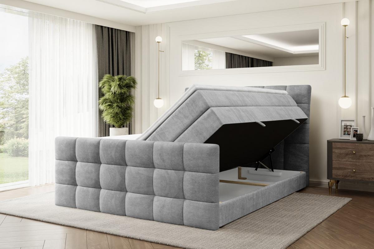 BOXSPRINGBETT BRUGO-Z KING - 180 x 200 - H3/H4 - Hellgrau - Hellgrau, Holzwerkstoff (180/200cm) - ALTDECOR