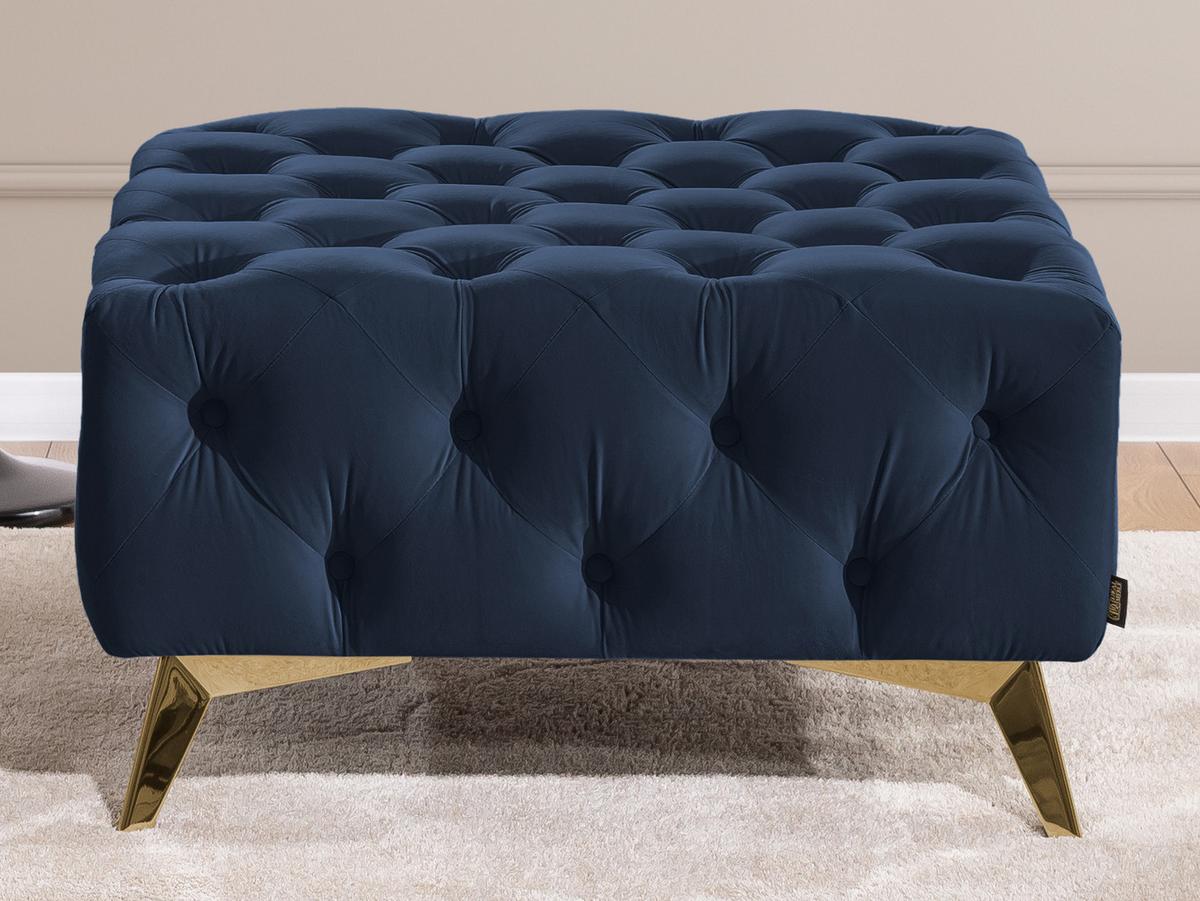 HOCKER Chesterfield Whitby Marineblau Samt mit goldenen Füßen - Blau/Goldfarben, Holz/Textil (80/45/80cm) - S-Style Möbel