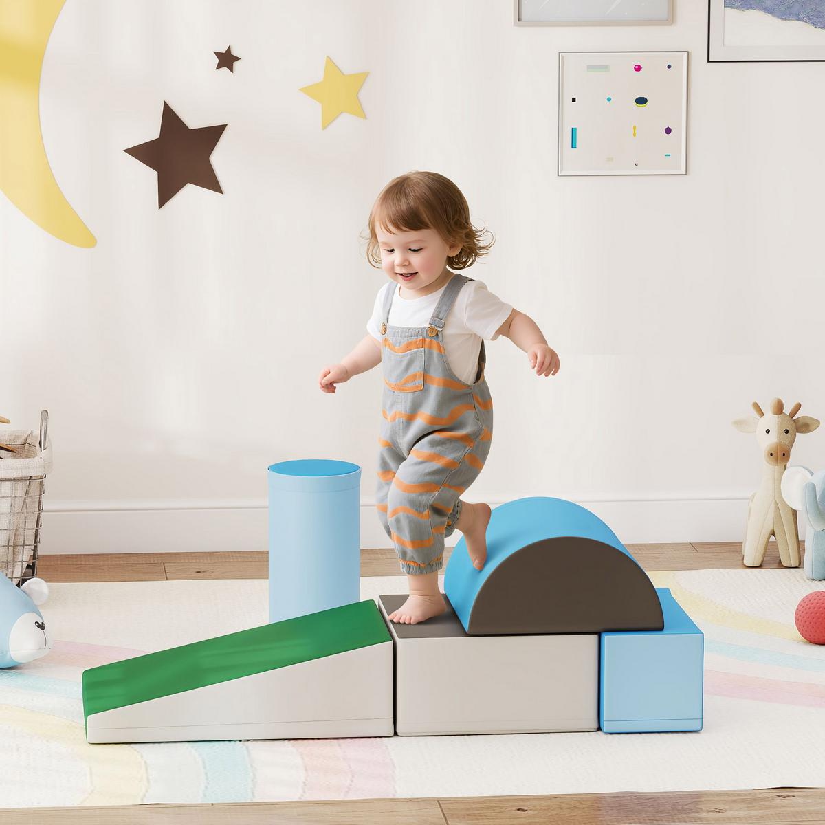 BAUSTEINSET 5er-Set Schaumstoff Bausteine Bauspielzeug für 1-3 Jahre alt Kinder - Blau, Kunststoff (40.6/20.3/40.6cm) - HOMCOM