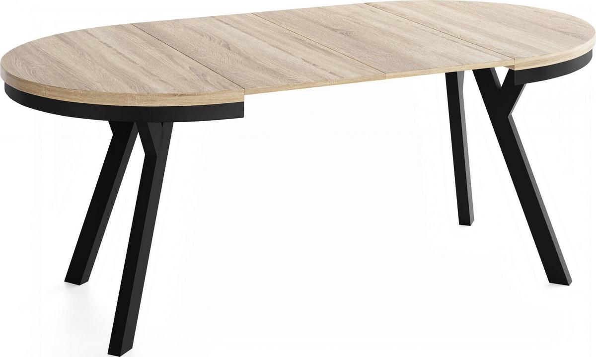 ESSTISCH Vero Neo rund ausziehbar verlängerbar, Eiche Sonoma Hellbraun 100-200/100/77 cm - Schwarz/Sonoma Eiche, Holz/Holzwerkstoff (100/200/77cm) - WFL GROUP