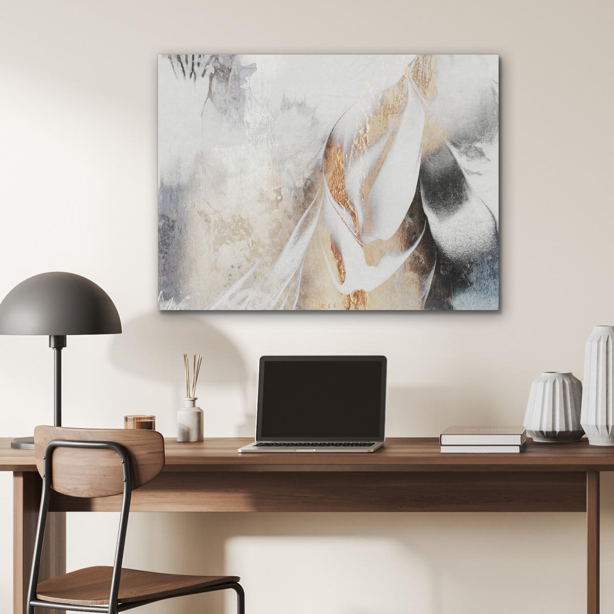 AKUSTIKBILD Luxus - Abstrakt - Gold - Weiß Gemälde 80x60 cm - Goldfarben, Kunststoff (80/60/0.9cm) - MuchoWow