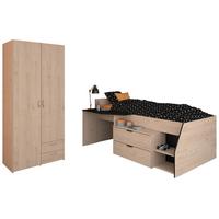 KINDERZIMMER-SET 2-teilig Eiche Jackson, schwarz, Jugendzimmer mit Stauraumbett - Eichefarben/Silberfarben, Holzwerkstoff/Kunststoff (203/185/135cm) - Parisot Meuble