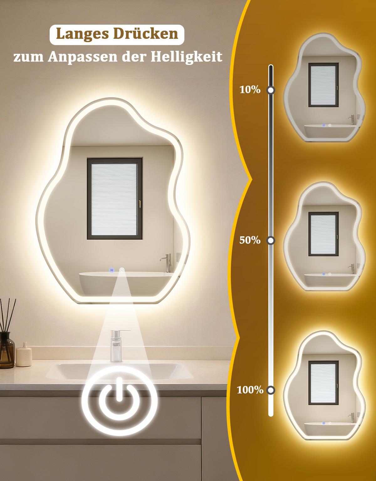 BADSPIEGEL mit Beleuchtung Jalen 3.4/60/80 cm - Weiß, Glas (60/80/3.4cm) - ZMH