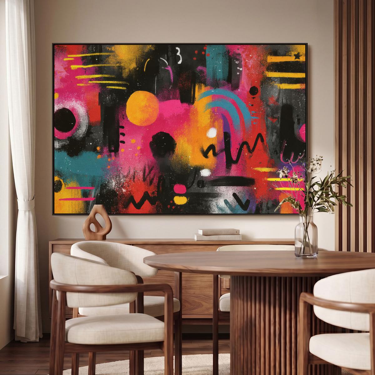 LEINWAND Bilder mit Rahmen - Farbflächen - Formen - Bunt - Abstrakt - 150x100 - Pink, Textil (150/100cm) - MuchoWow