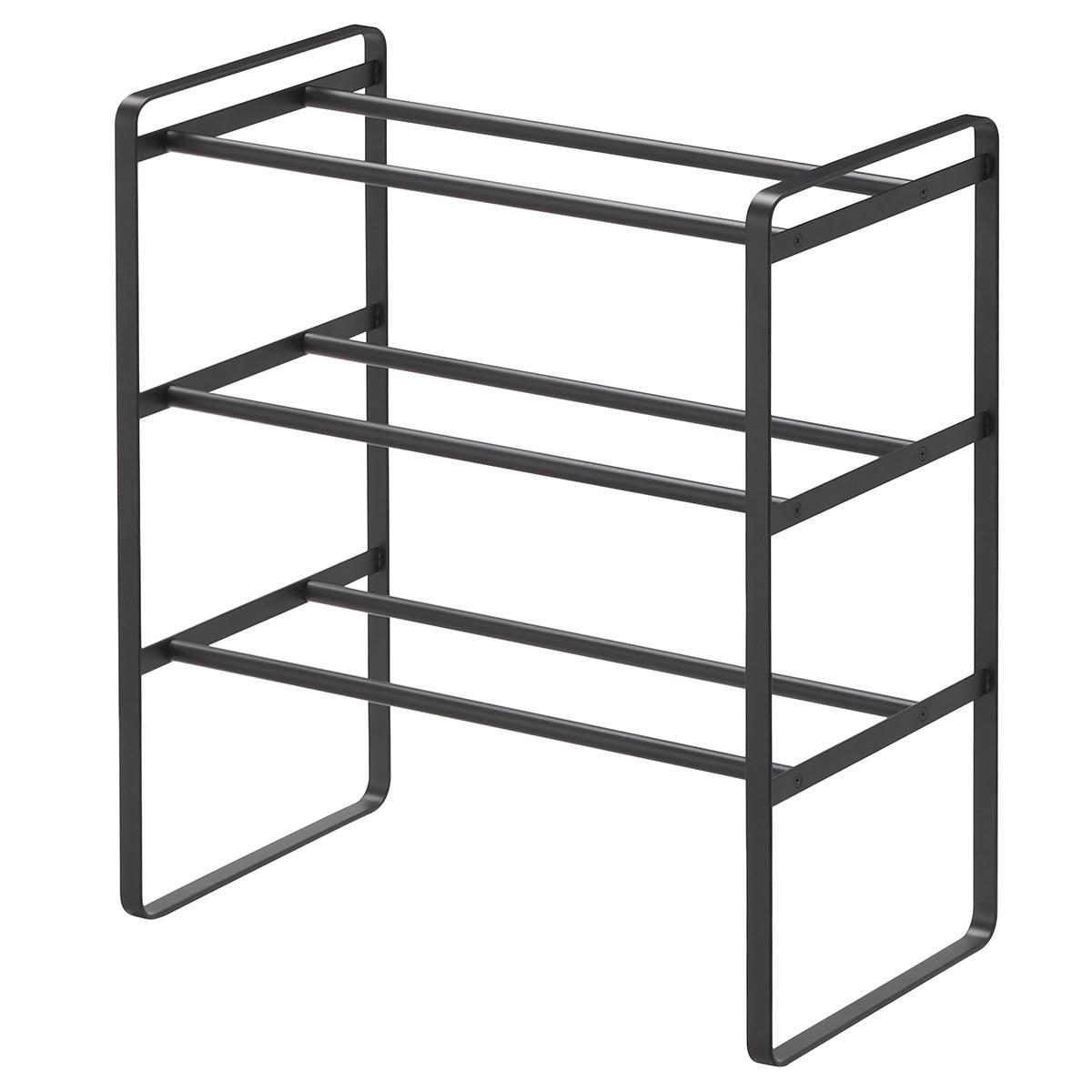 SCHWARZES Schuhregal, ausziehbar, 3 Ebenen - L41-70 cm - Schwarz, Metall (25/46/41cm) - Yamazaki