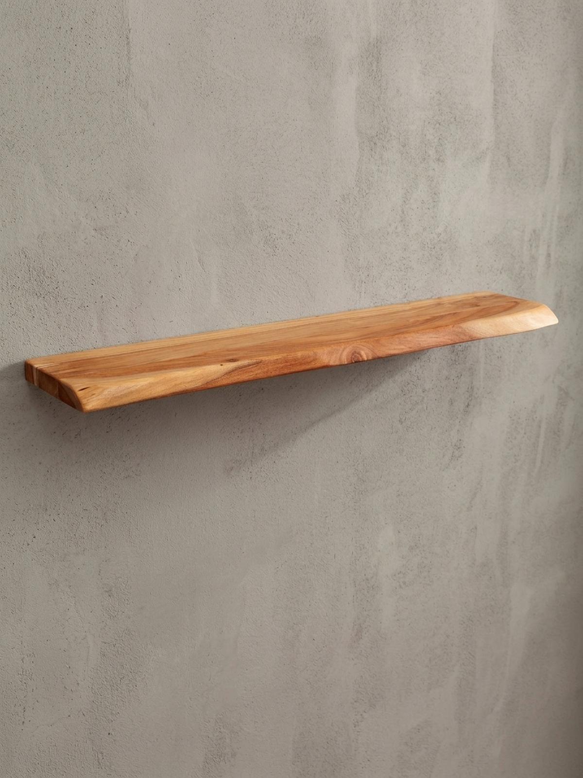 WANDREGAL Akazienholz Baumkante Rustikal, Beige 80x25x4 cm - Beige, Holz (80/4/25cm) - KADIMA DESIGN