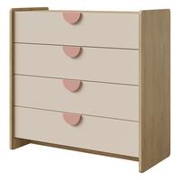 KOMMODE Lena für Kinder und Jugendliche mit 4 Schubladen, 90 cm, Eiche Cremona/Macadamia/Puderrosa - Eichefarben/Beige, Holzwerkstoff (93/91/40cm) - Beautysofa